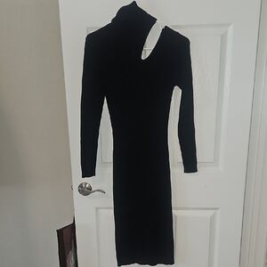 VENUS Black Long Sleeve Cut-Out Sweater Dress